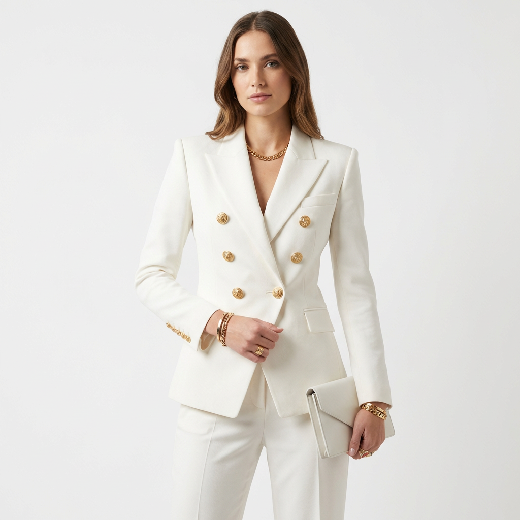 Bella | Women's Blazer With Double-Breasted Design And Gold Buttons | Power