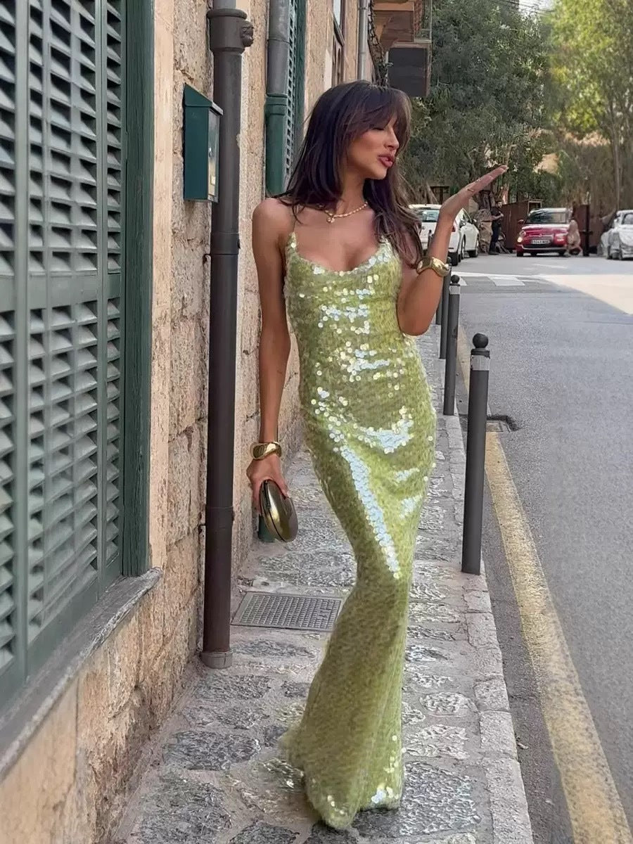 RADIANT LONG MAXI DRESS WITH GLITTER
