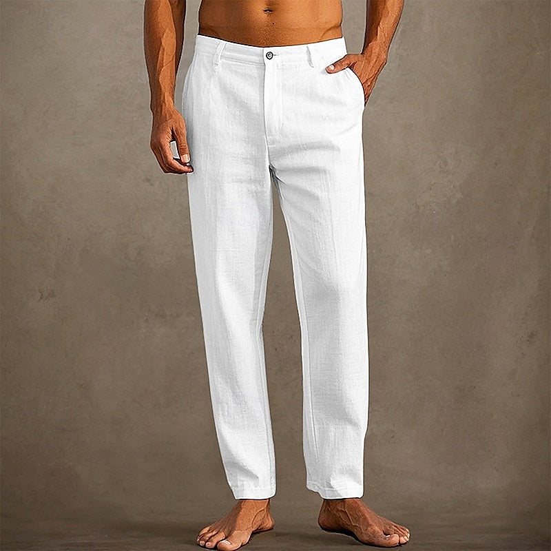MEN'S LINEN SUMMER TROUSERS WITH STRAIGHT LEG FIT
