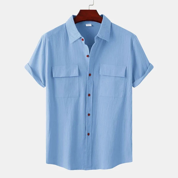 Men's Short Sleeve Button-up Shirt With Chest Pockets