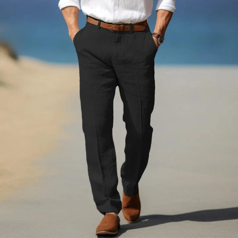 Men's Linen Relaxed Fit Trousers With Straight Leg