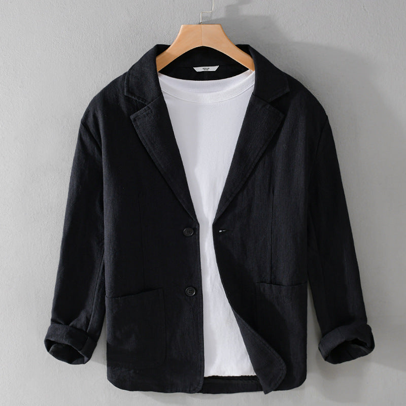 Men's Casual Linen Jacket With Notched Lapel Collar
