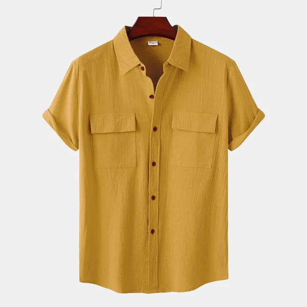 Men's Short Sleeve Button-up Shirt With Chest Pockets