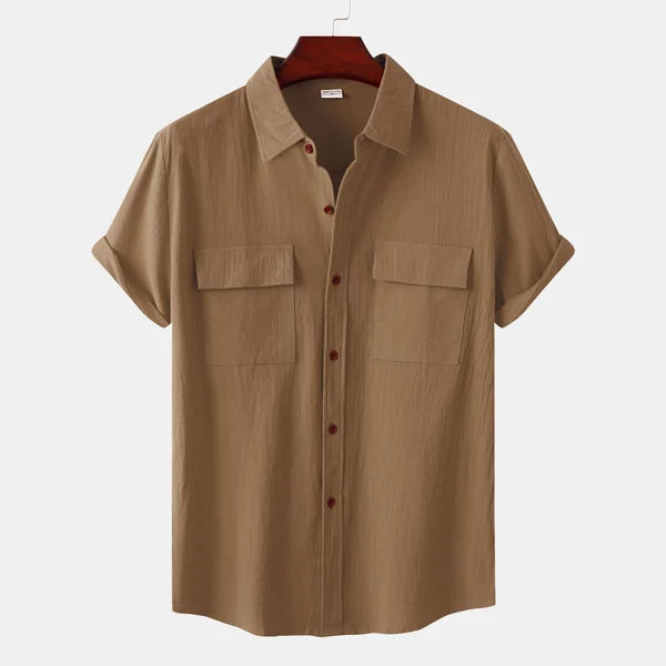 Men's Short Sleeve Button-up Shirt With Chest Pockets