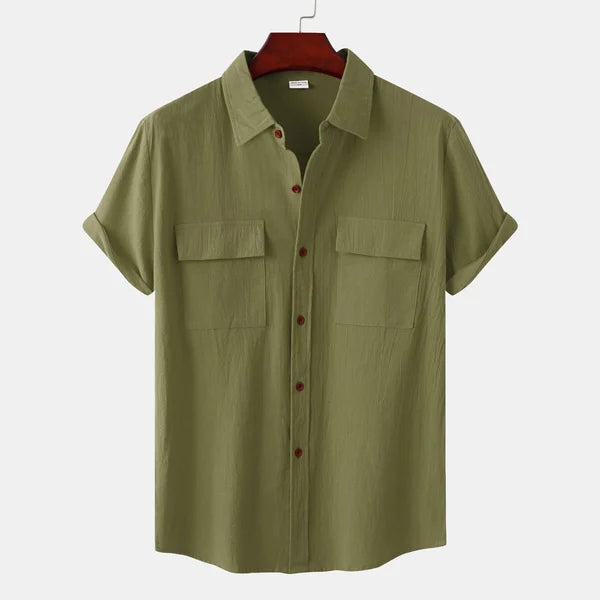Men's Short Sleeve Button-up Shirt With Chest Pockets