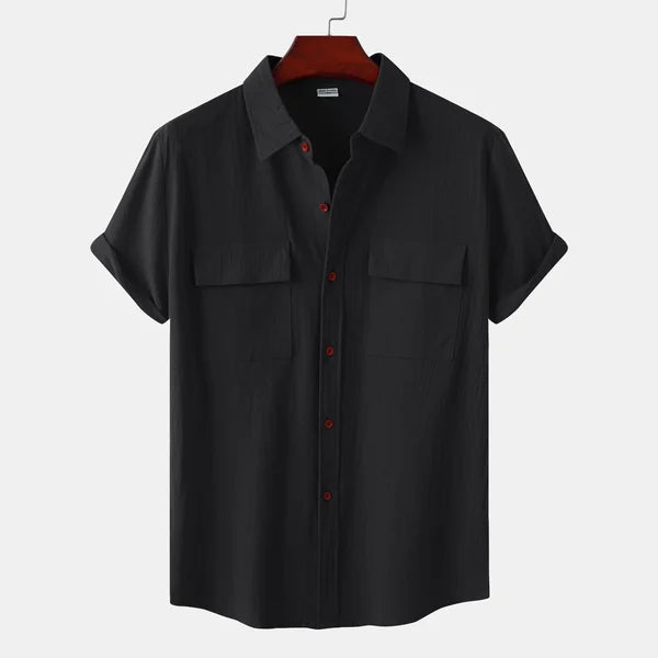 Men's Short Sleeve Button-up Shirt With Chest Pockets