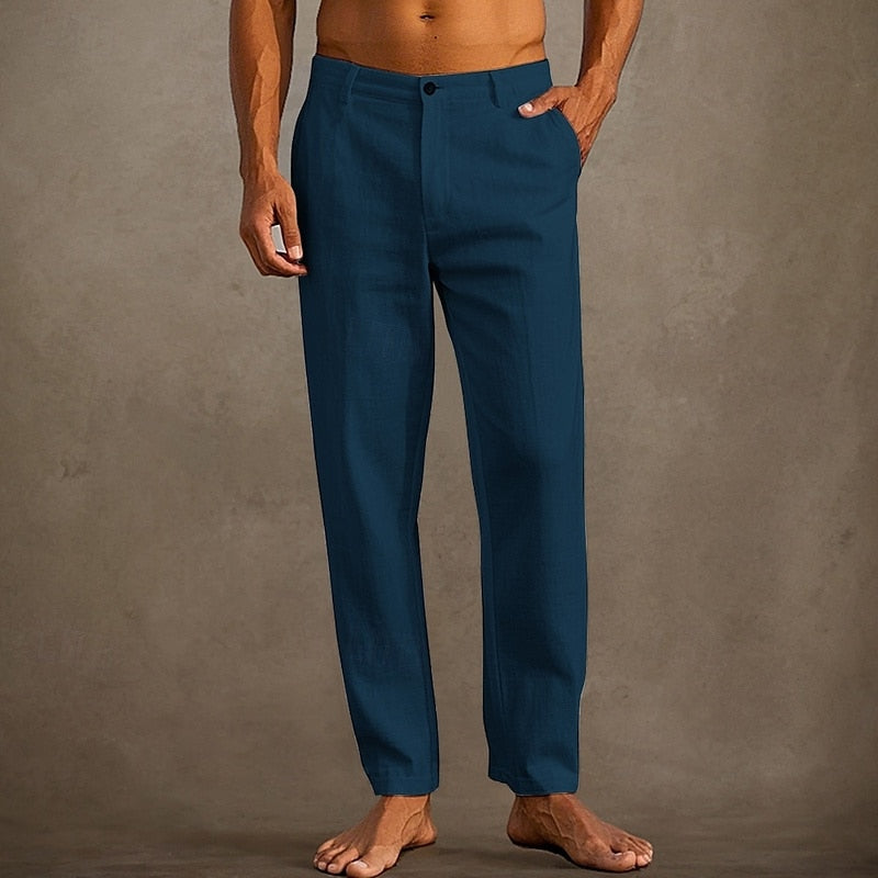 MEN'S LINEN SUMMER TROUSERS WITH STRAIGHT LEG FIT