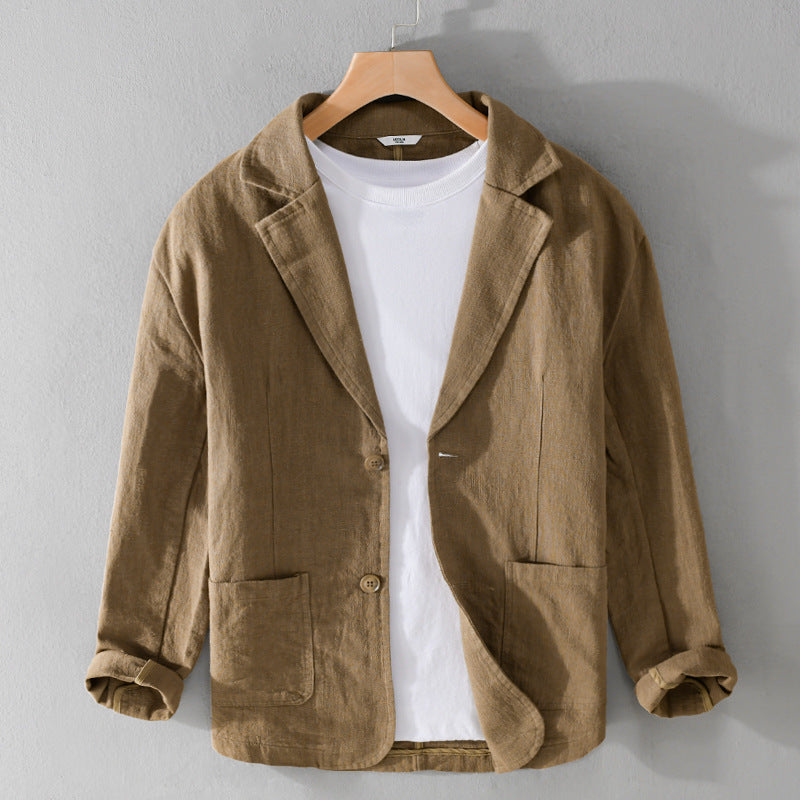Men's Casual Linen Jacket With Notched Lapel Collar