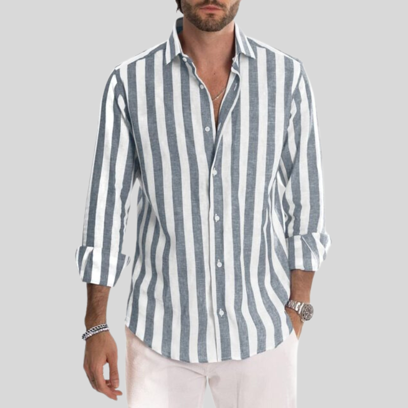 Men's Striped Long Sleeve Shirt for Casual Outings