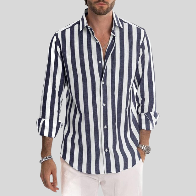 Men's Striped Long Sleeve Shirt for Casual Outings
