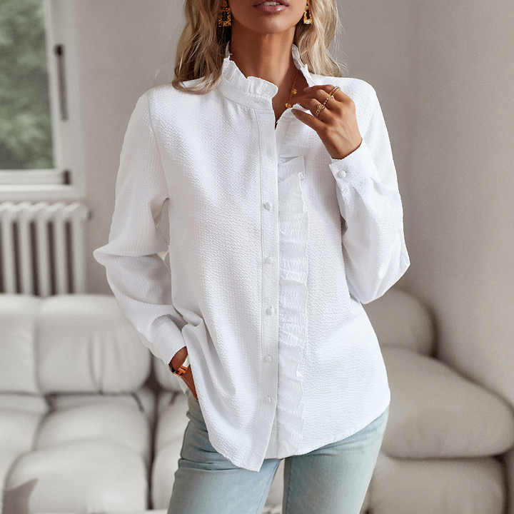 Women's Ruffled Button-up Blouse With Long Sleeves
