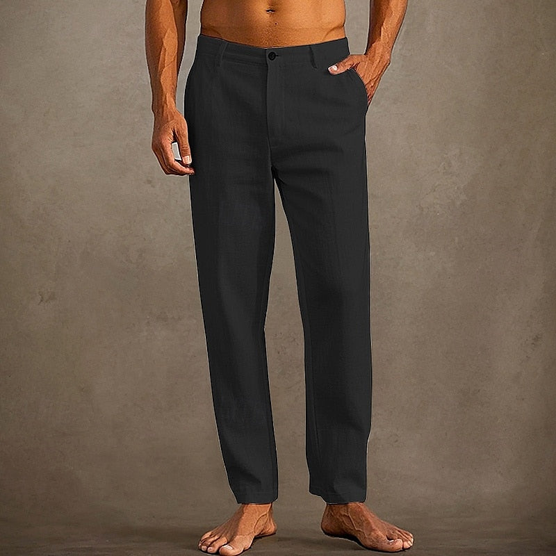 MEN'S LINEN SUMMER TROUSERS WITH STRAIGHT LEG FIT