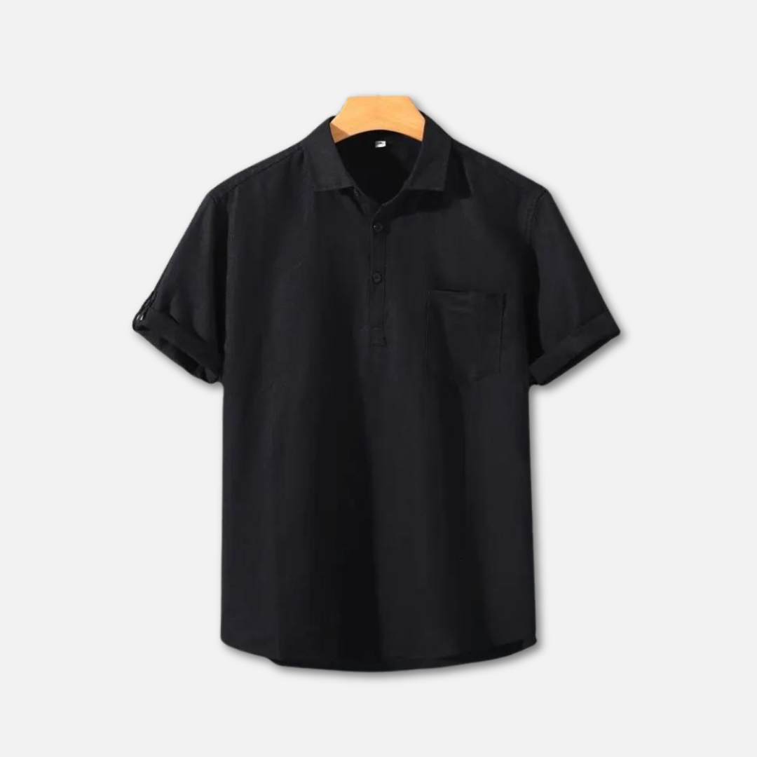 MEN'S LINEN POLO SHIRT WITH SHORT SLEEVES AND CHEST POCKET