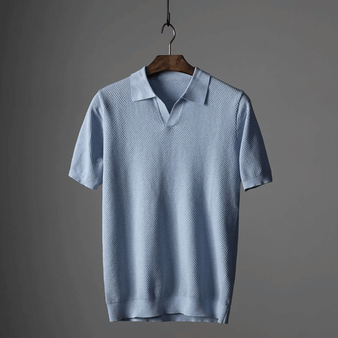 Men's Knit Polo Shirt With Short Sleeves & Breathable Fabric