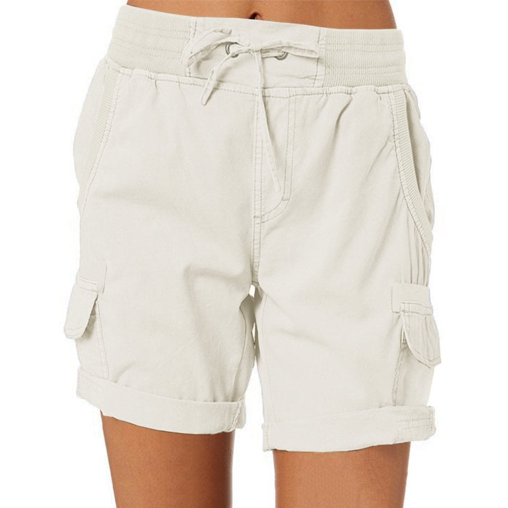Women's Cargo Shorts With Stretch Waist & Pockets