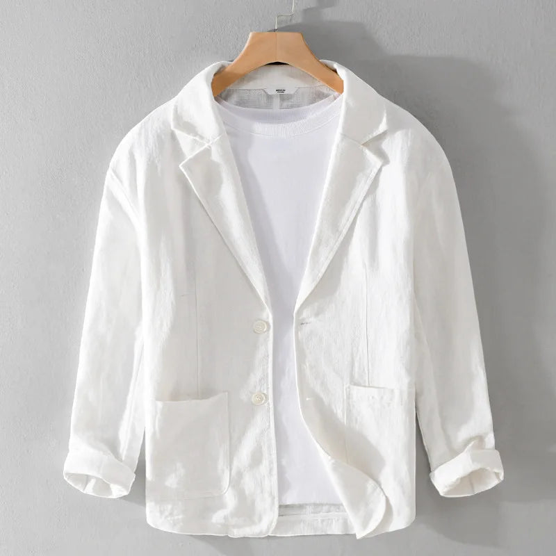 Men's Casual Linen Jacket With Notched Lapel Collar