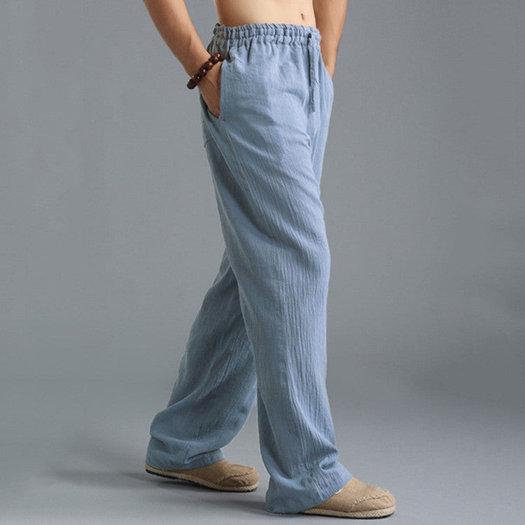 Men's Linen Trousers With Elastic Waist & Relaxed Fit