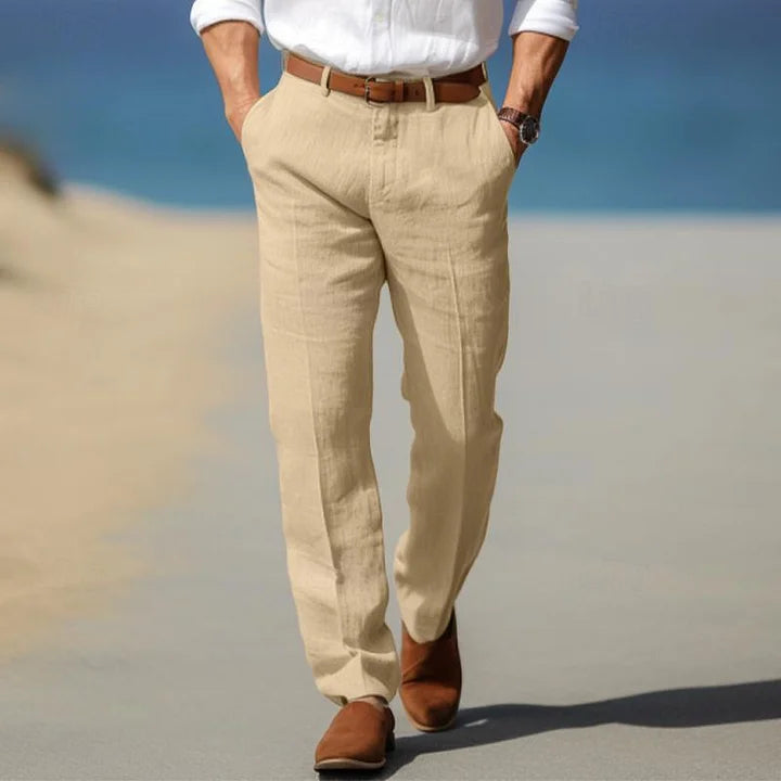 Men's Linen Relaxed Fit Trousers With Straight Leg
