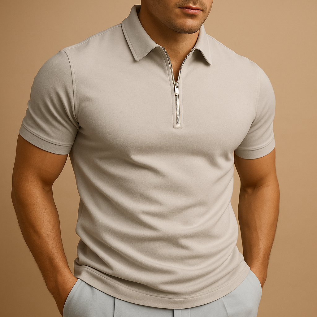 MEN'S SLIM FIT POLO SHIRT WITH ZIP NECK