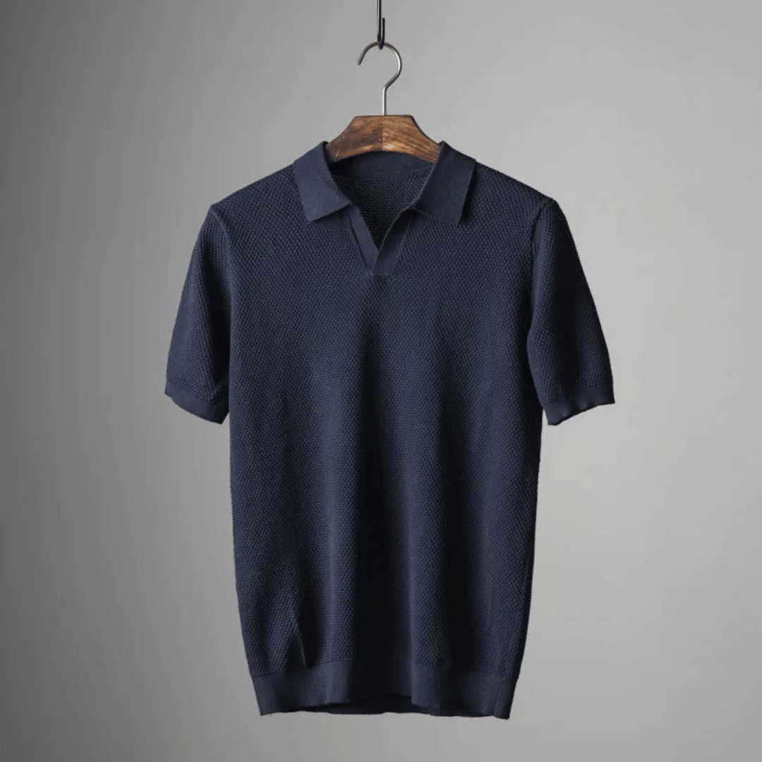 Men's Knit Polo Shirt With Short Sleeves & Breathable Fabric