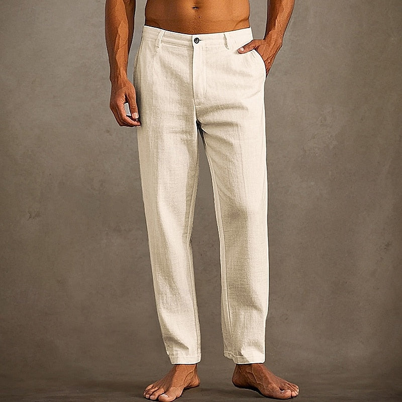 MEN'S LINEN SUMMER TROUSERS WITH STRAIGHT LEG FIT