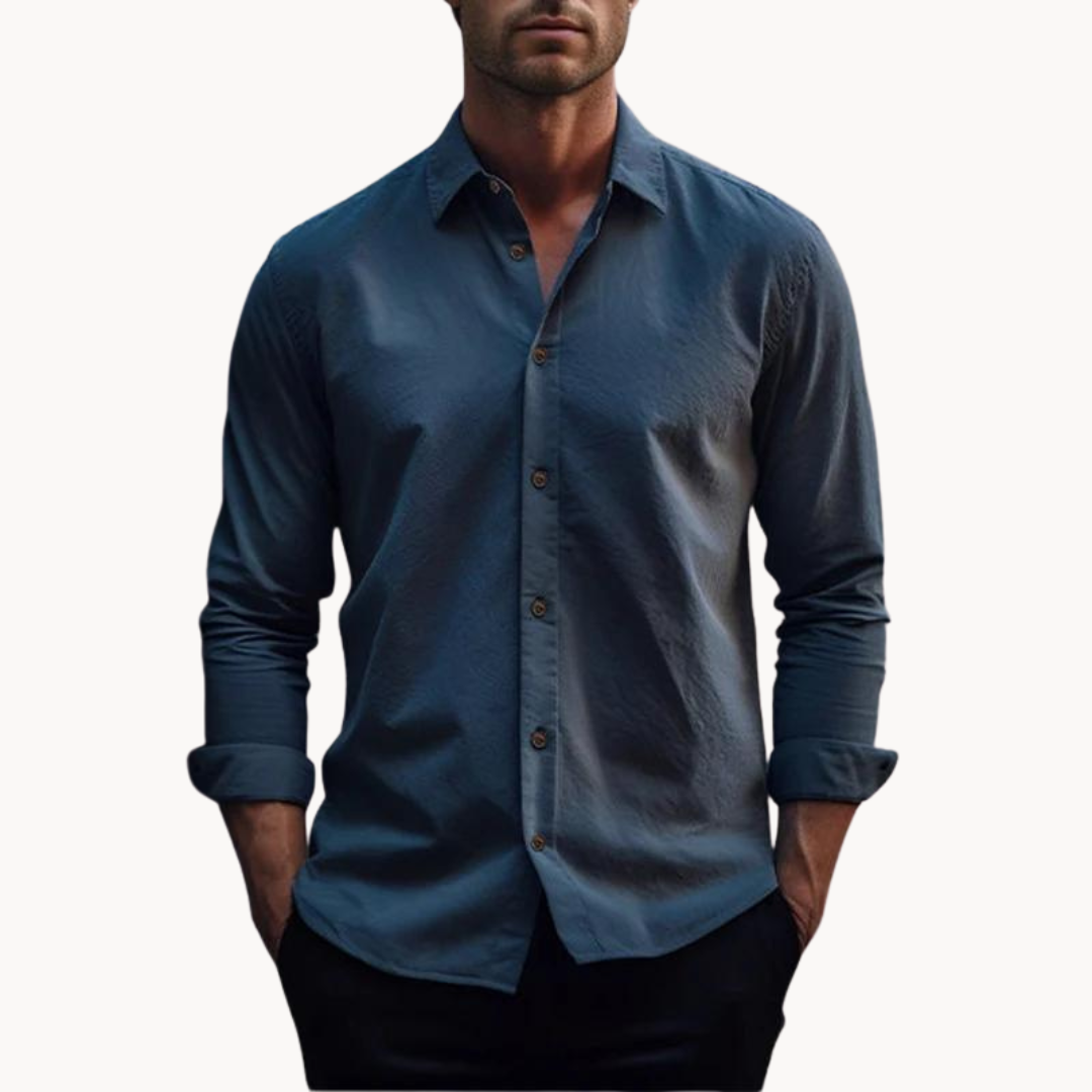 MEN'S COTTON LINEN LONG SLEEVE SHIRT WITH BUTTON DOWN FRONT