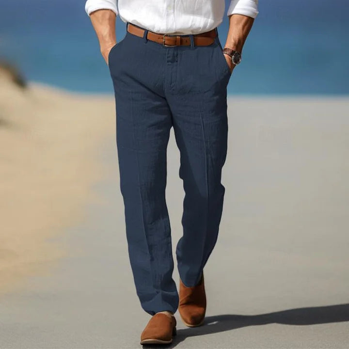 Men's Linen Relaxed Fit Trousers With Straight Leg