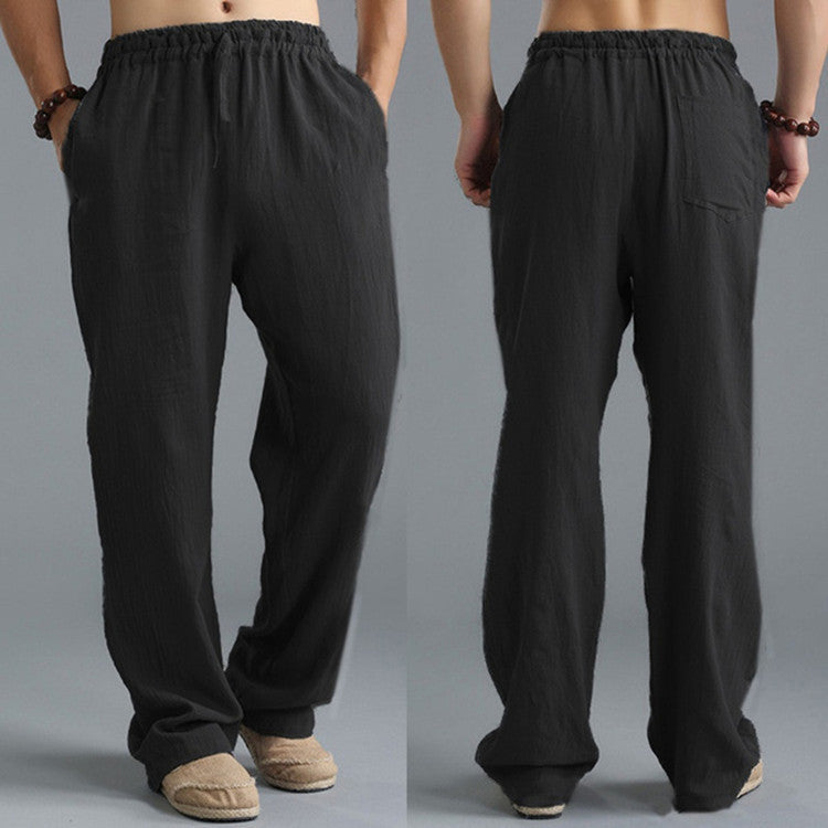 Men's Linen Trousers With Elastic Waist & Relaxed Fit
