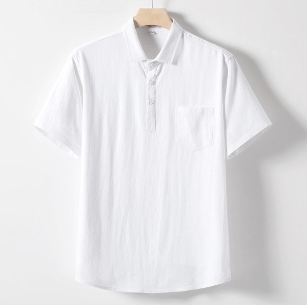 MEN'S LINEN POLO SHIRT WITH SHORT SLEEVES AND CHEST POCKET