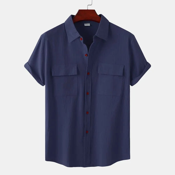 Men's Short Sleeve Button-up Shirt With Chest Pockets