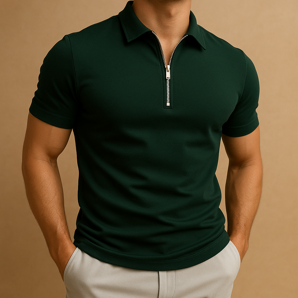MEN'S SLIM FIT POLO SHIRT WITH ZIP NECK
