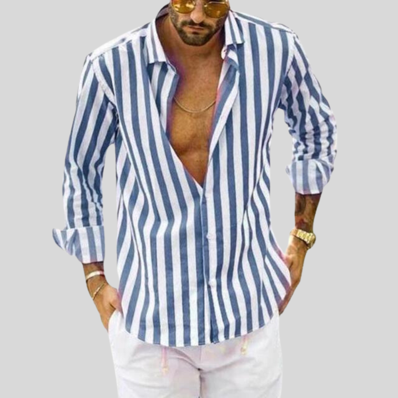 Men's Striped Long Sleeve Shirt for Casual Outings