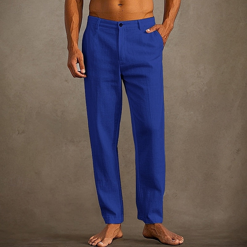 MEN'S LINEN SUMMER TROUSERS WITH STRAIGHT LEG FIT