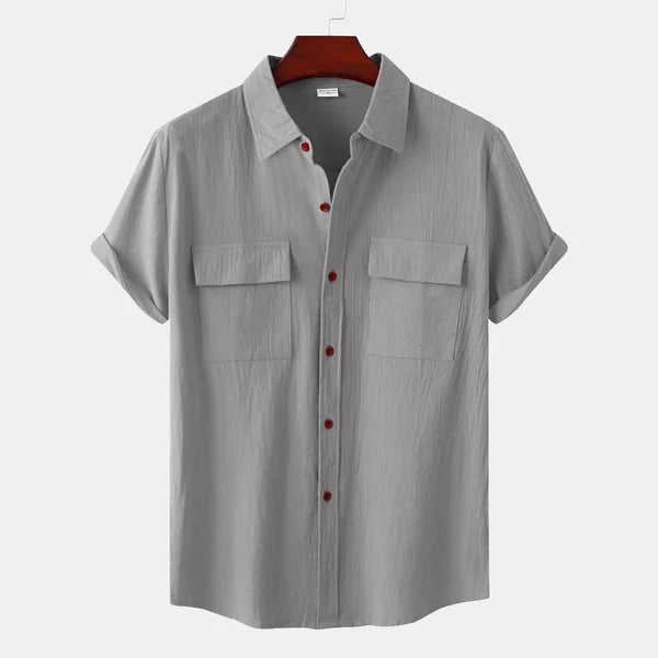 Men's Short Sleeve Button-up Shirt With Chest Pockets