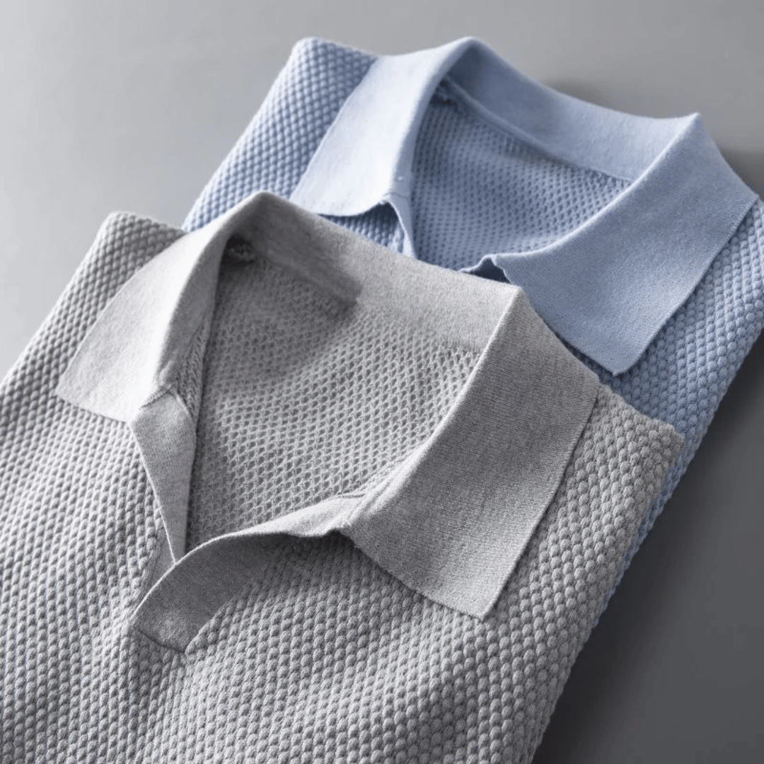 Men's Knit Polo Shirt With Short Sleeves & Breathable Fabric