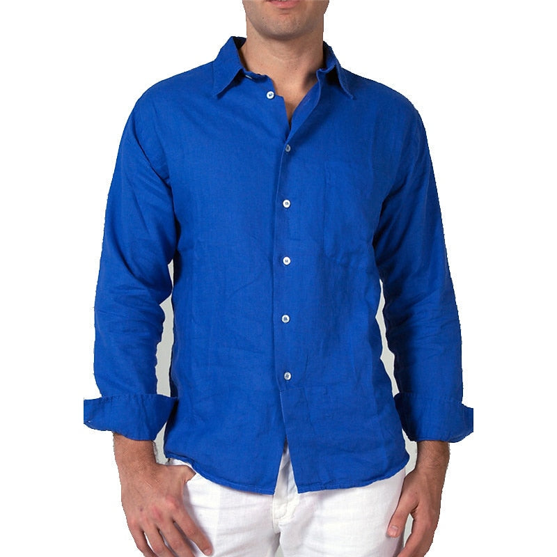 MEN'S LINEN RELAXED FIT SHIRT WITH LONG SLEEVES