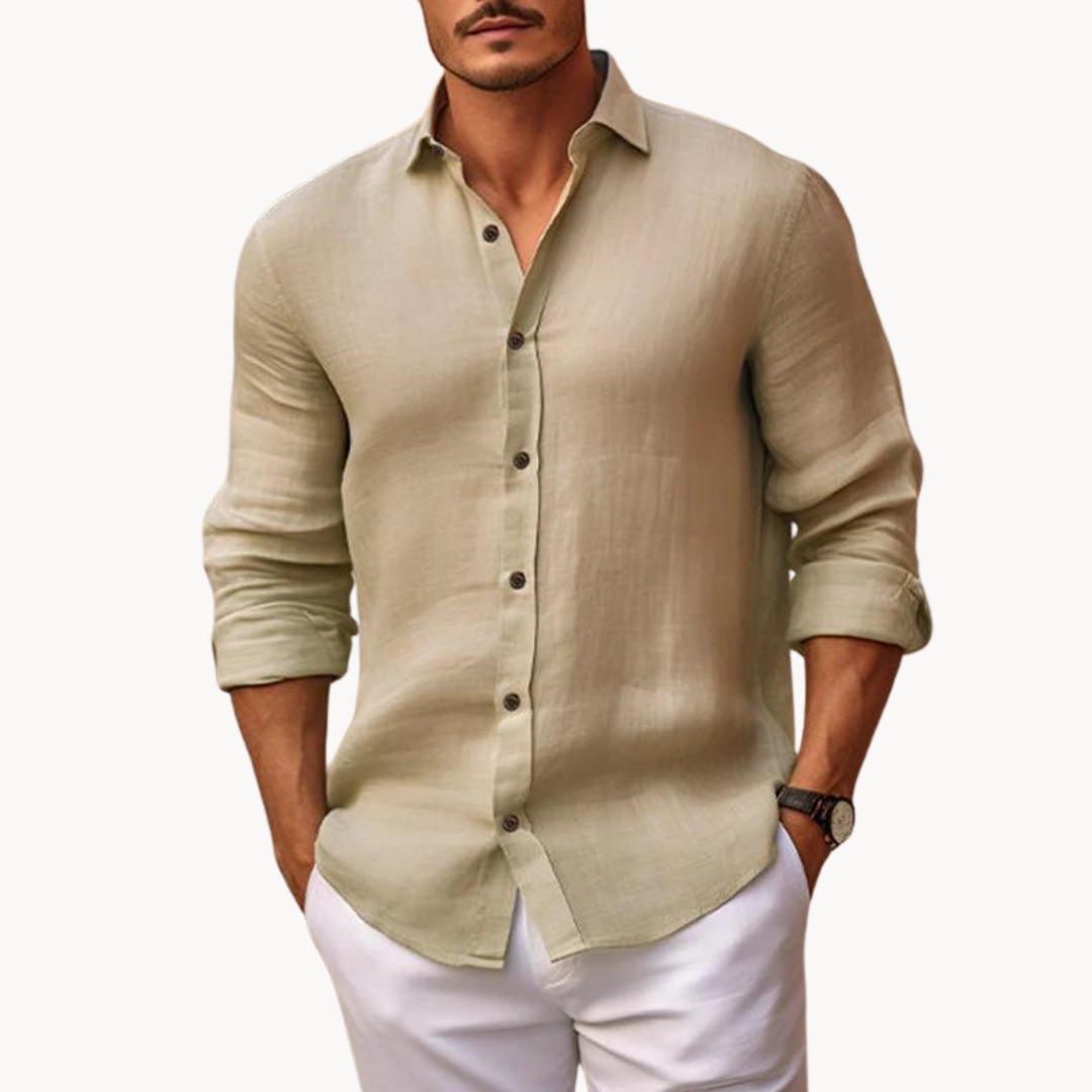 MEN'S COTTON LINEN LONG SLEEVE SHIRT WITH BUTTON DOWN FRONT