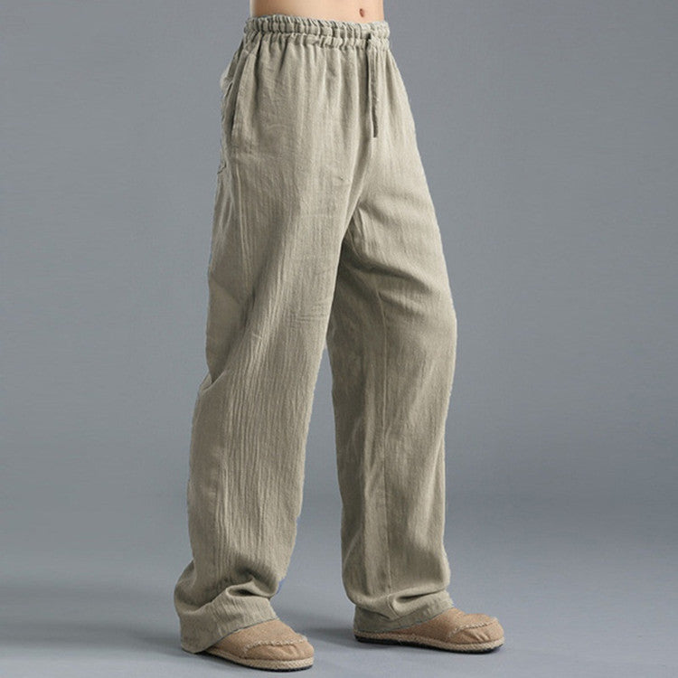 Men's Linen Trousers With Elastic Waist & Relaxed Fit