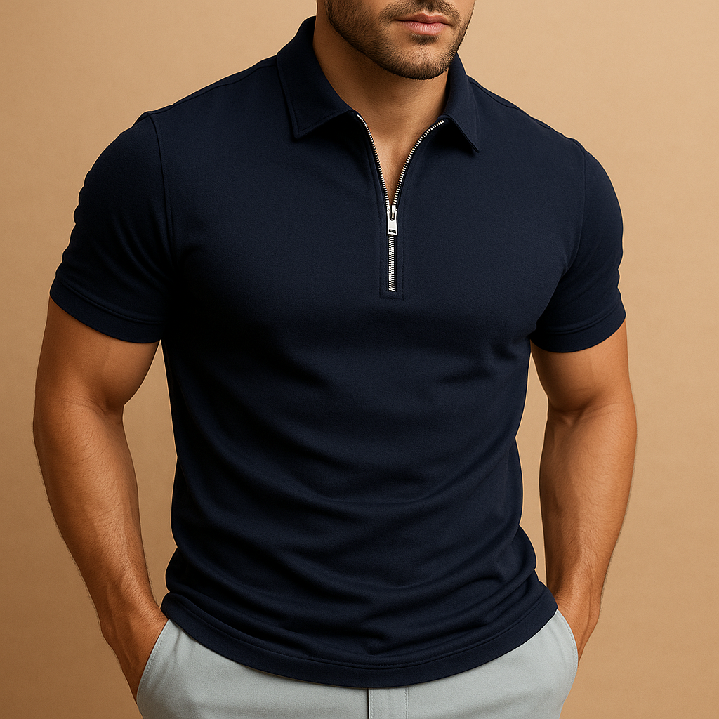 MEN'S SLIM FIT POLO SHIRT WITH ZIP NECK