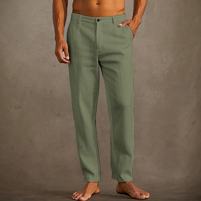 MEN'S LINEN SUMMER TROUSERS WITH STRAIGHT LEG FIT
