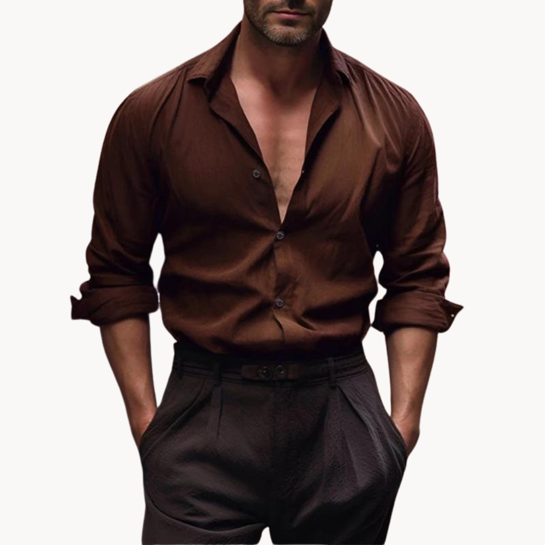 MEN'S COTTON LINEN LONG SLEEVE SHIRT WITH BUTTON DOWN FRONT