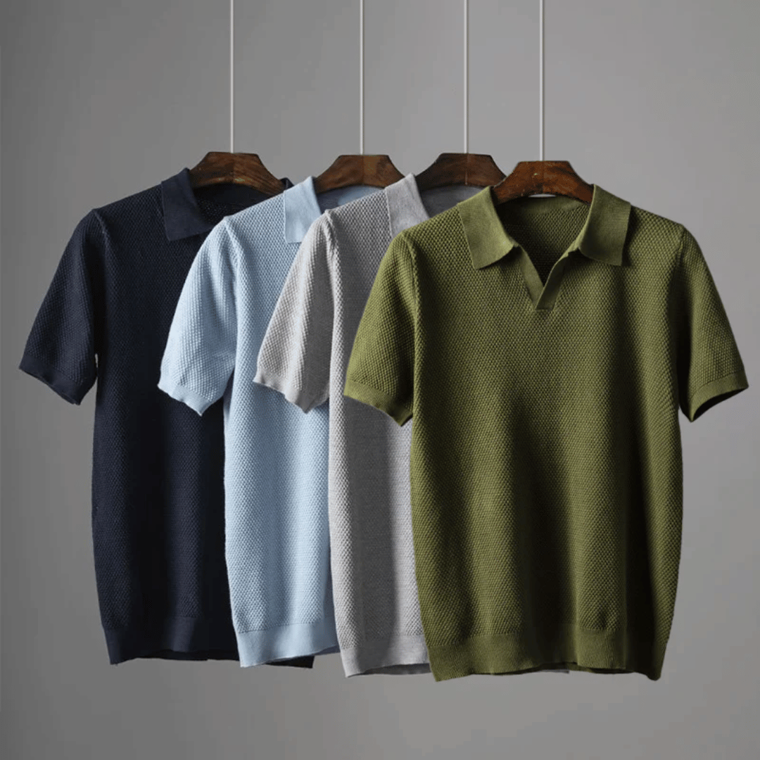 Men's Knit Polo Shirt With Short Sleeves & Breathable Fabric