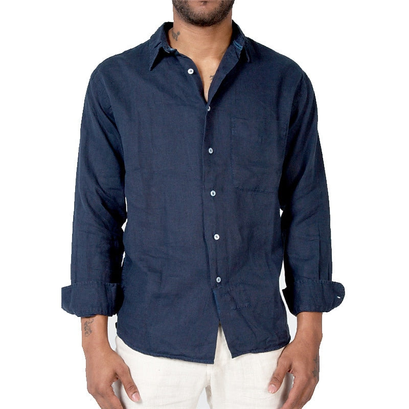 MEN'S LINEN RELAXED FIT SHIRT WITH LONG SLEEVES