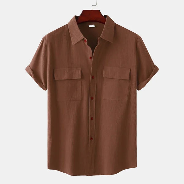 Men's Short Sleeve Button-up Shirt With Chest Pockets