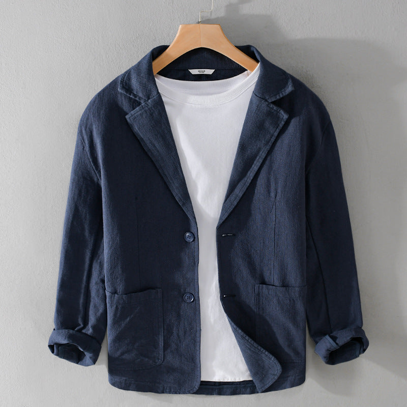 Men's Casual Linen Jacket With Notched Lapel Collar