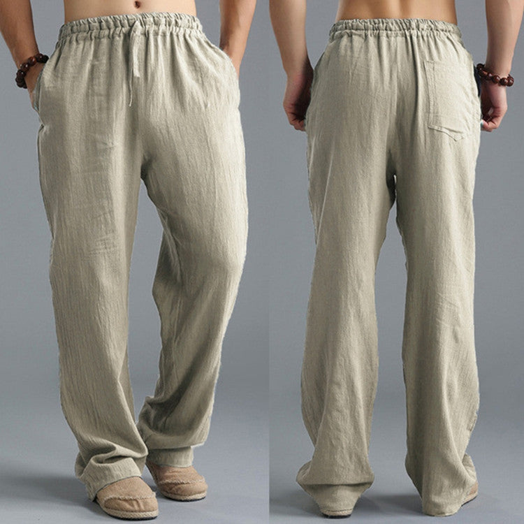 Men's Linen Trousers With Elastic Waist & Relaxed Fit
