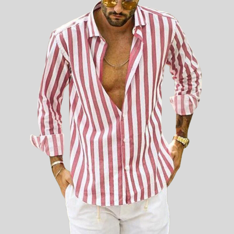 Men's Striped Long Sleeve Shirt for Casual Outings
