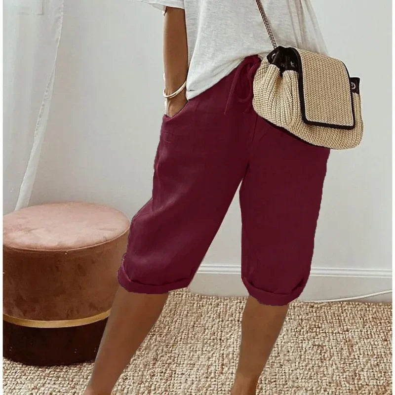 WOMEN'S LINEN BERMUDA SHORTS WITH ELASTIC WAIST