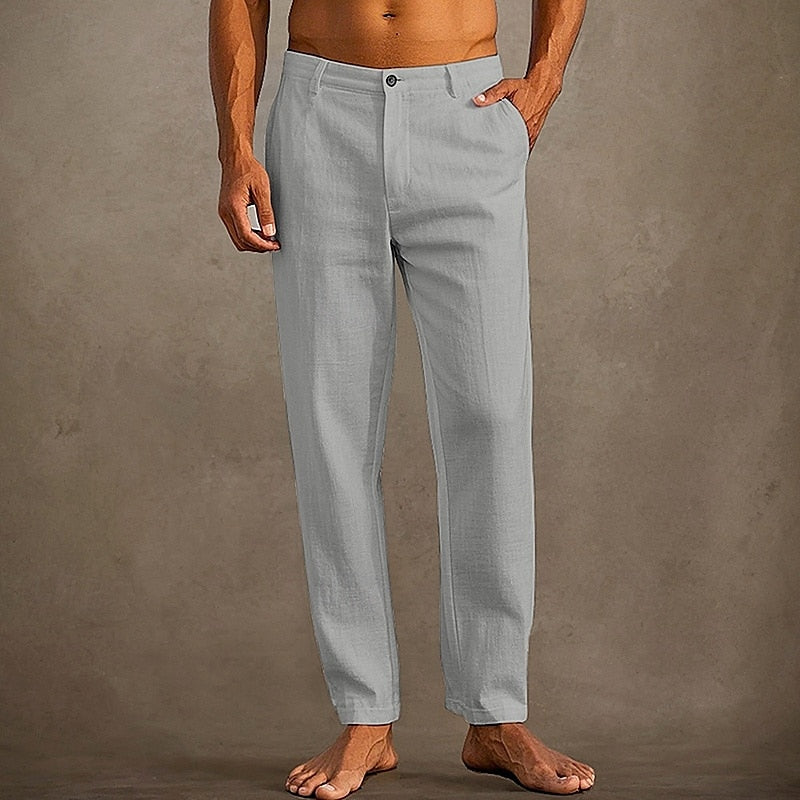 MEN'S LINEN SUMMER TROUSERS WITH STRAIGHT LEG FIT