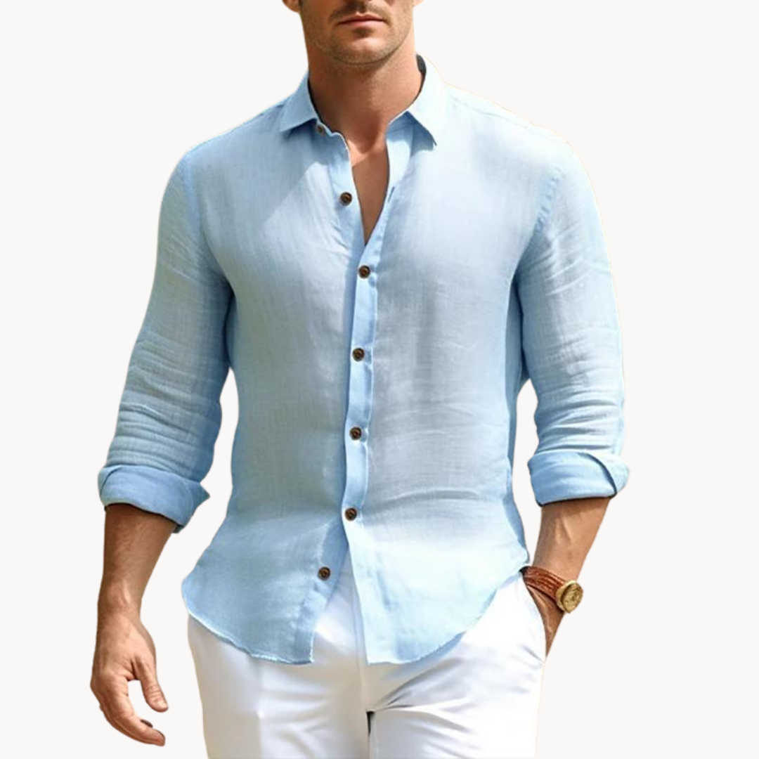 MEN'S COTTON LINEN LONG SLEEVE SHIRT WITH BUTTON DOWN FRONT